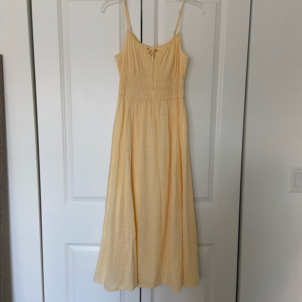 Yellow Smocked Sleeveless MIDI Dress XS